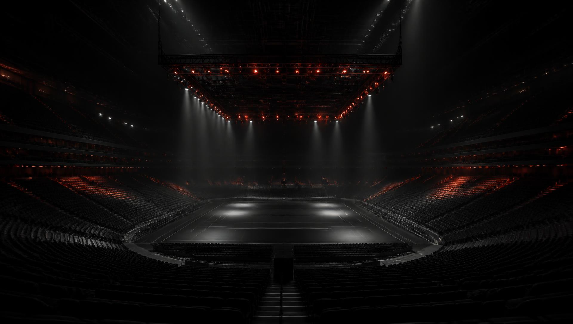 Darkened arena interior before an event